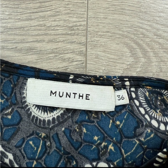 Munthe Blue and Black Patterned Silk Shirt Midi Dress - Picture 4 of 8